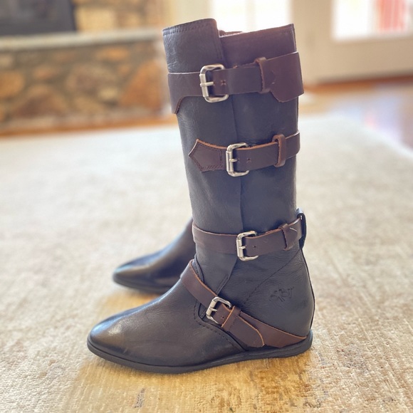 New OTBT Oiled Leather Buckled Moto Boots, black and brown size 6 - Picture 7 of 11